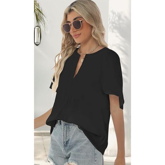 SIZE 2XL Womens Blouse Oversized Flutter Sleeve V Neck 100% Polyester - Picture 3 of 7